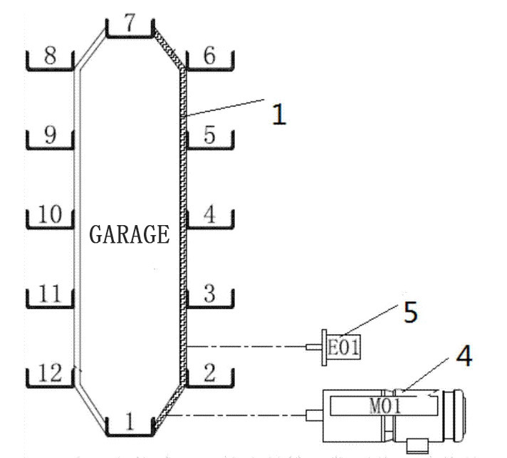 Diagramma schematico di dodici posti auto a circolazione verticale stereo garage